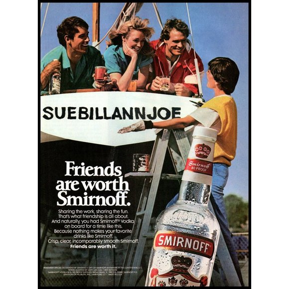 1985 Friends Are Worth Smirnoff Vodka Vintage Print Ad Sailboat Sailing Wall Art - Picture 1 of 1